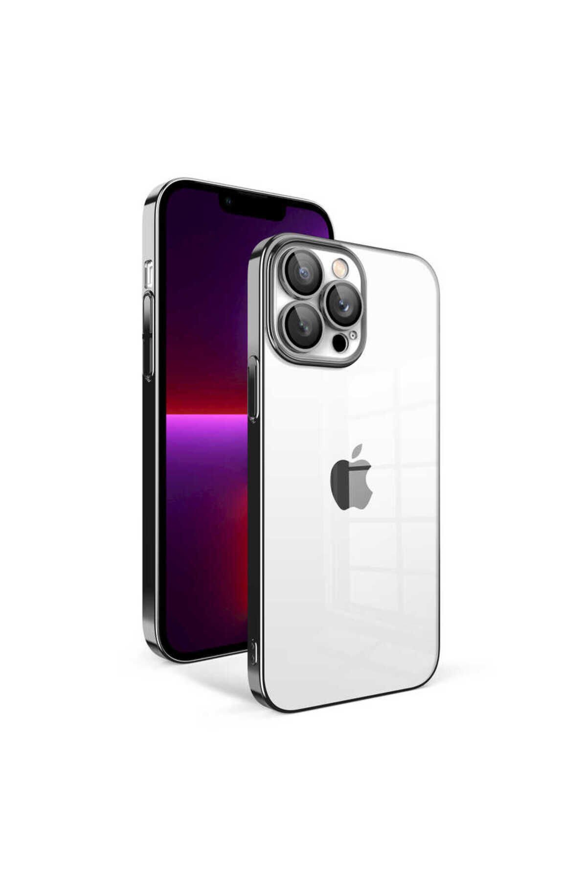 iPhone 13 Pro Uyumlu Kamera Korumalı Renkli Çerçeveli BSAY Garaj Kılıf-Gold Siyah