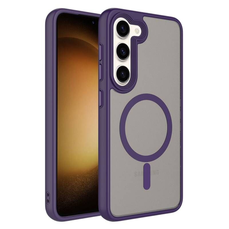 Galaxy S23 Plus Kılıf Mat Arka Yüzey Wireless Şarj Özellikli Zore Flet M-safe Kılıf Mor