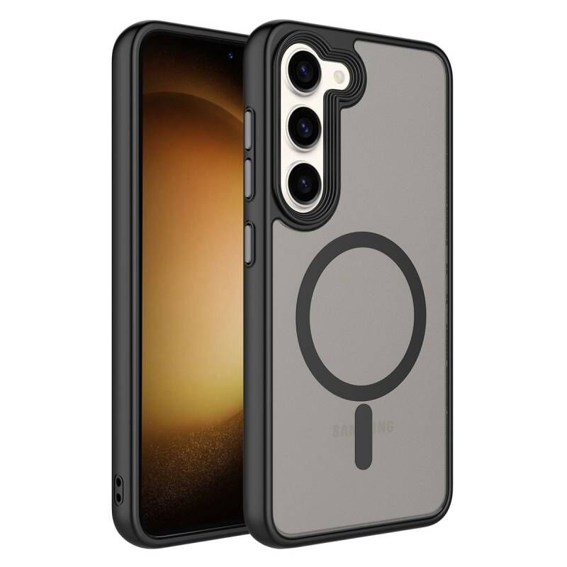 Galaxy S23 Kılıf Mat Arka Yüzey Wireless Şarj Özellikli Zore Flet M-safe Kılıf Siyah