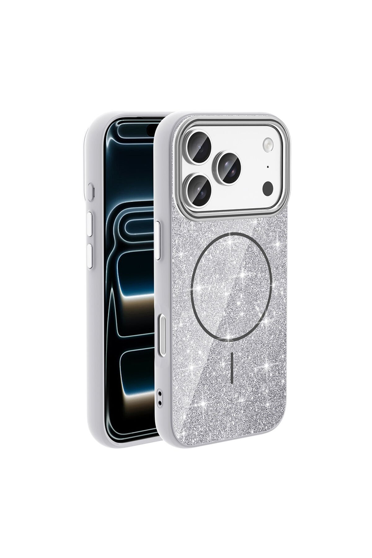 iPhone 17 Pro Kılıf M-safe Şarj Özellikli Parlayan Simli N7TH Okso Kapak - Derin Mor Mor