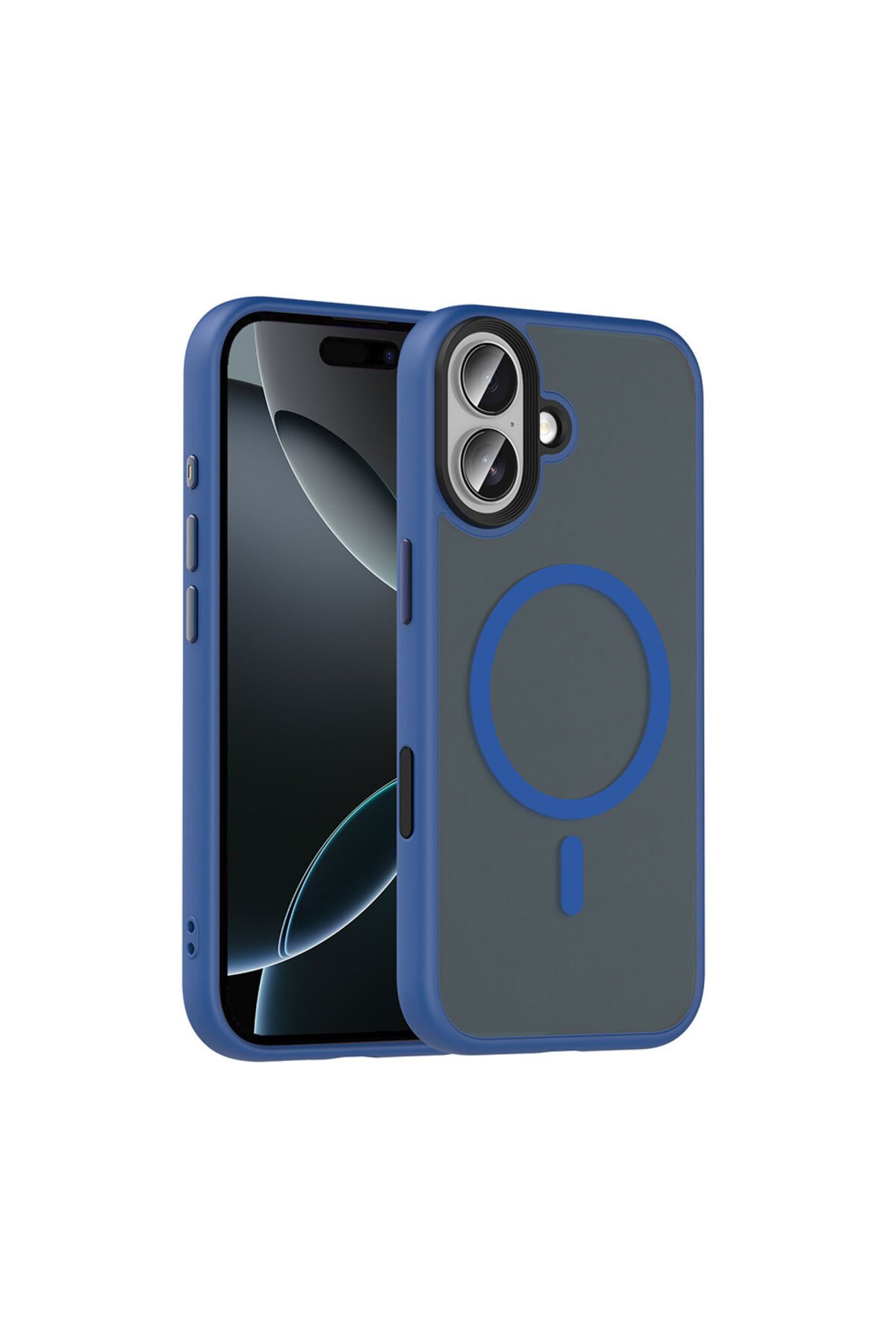 iPhone 17 Kılıf Mat Arka Yüzey Wireless Şarj Özellikli BSAY Flet M-safe Kapak - Lacivert
