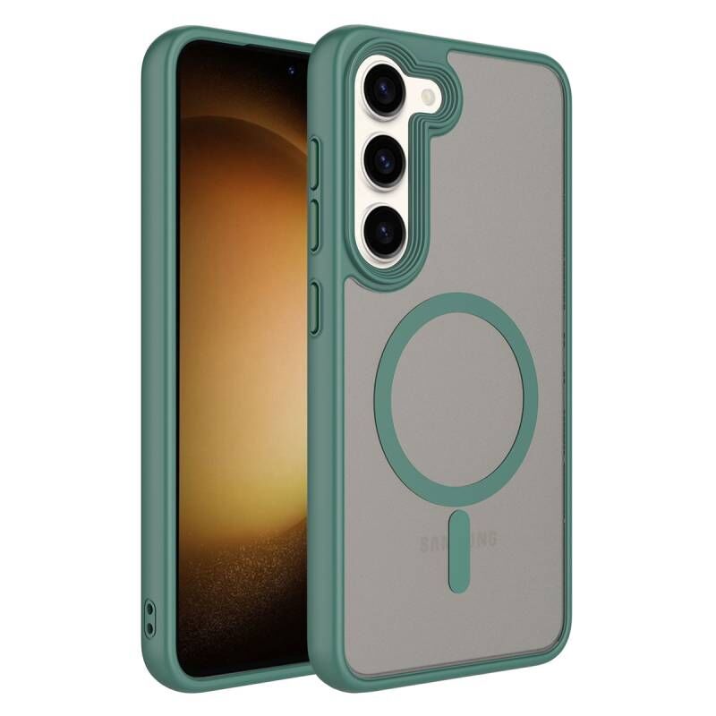 Galaxy S23 Kılıf Mat Arka Yüzey Wireless Şarj Özellikli Zore Flet M-safe Kılıf Yeşil