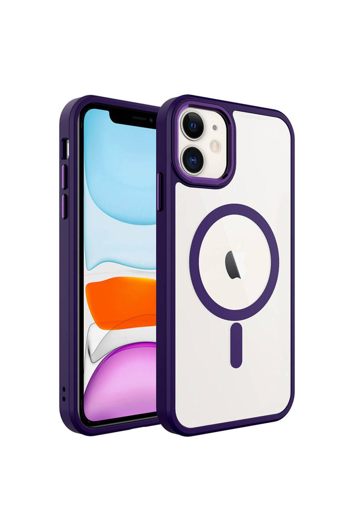 iPhone 11 Kılıf Wireless Şarj Özellikli BSAY Krom Magsafe Silikon Kapak - Derin Mor Derin Mor