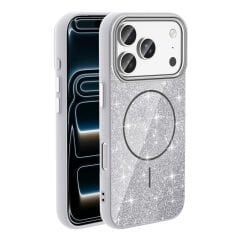 iPhone 17 Pro Max Kılıf M-safe Şarj Özellikli Parlayan Simli Zore Okso Kılıf