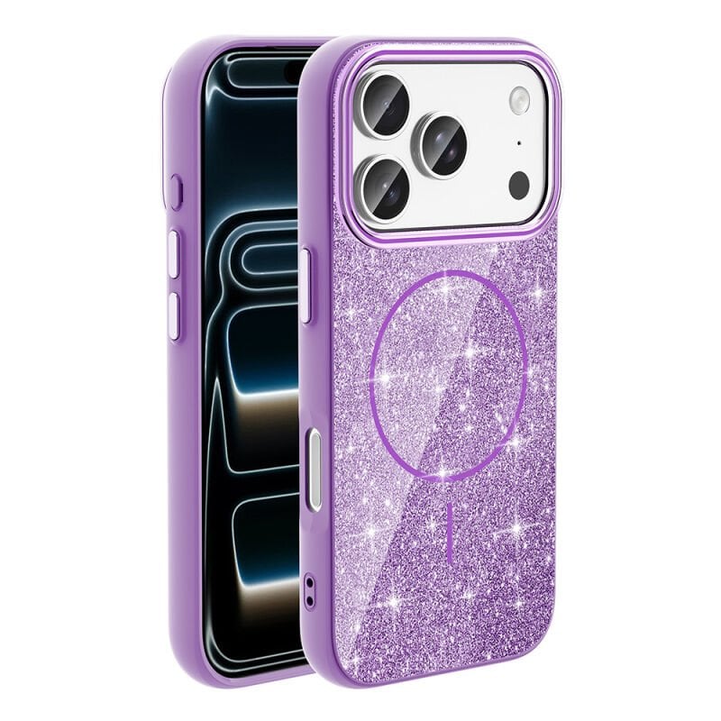 iPhone 17 Pro Max Kılıf M-safe Şarj Özellikli Parlayan Simli Zore Okso Kılıf