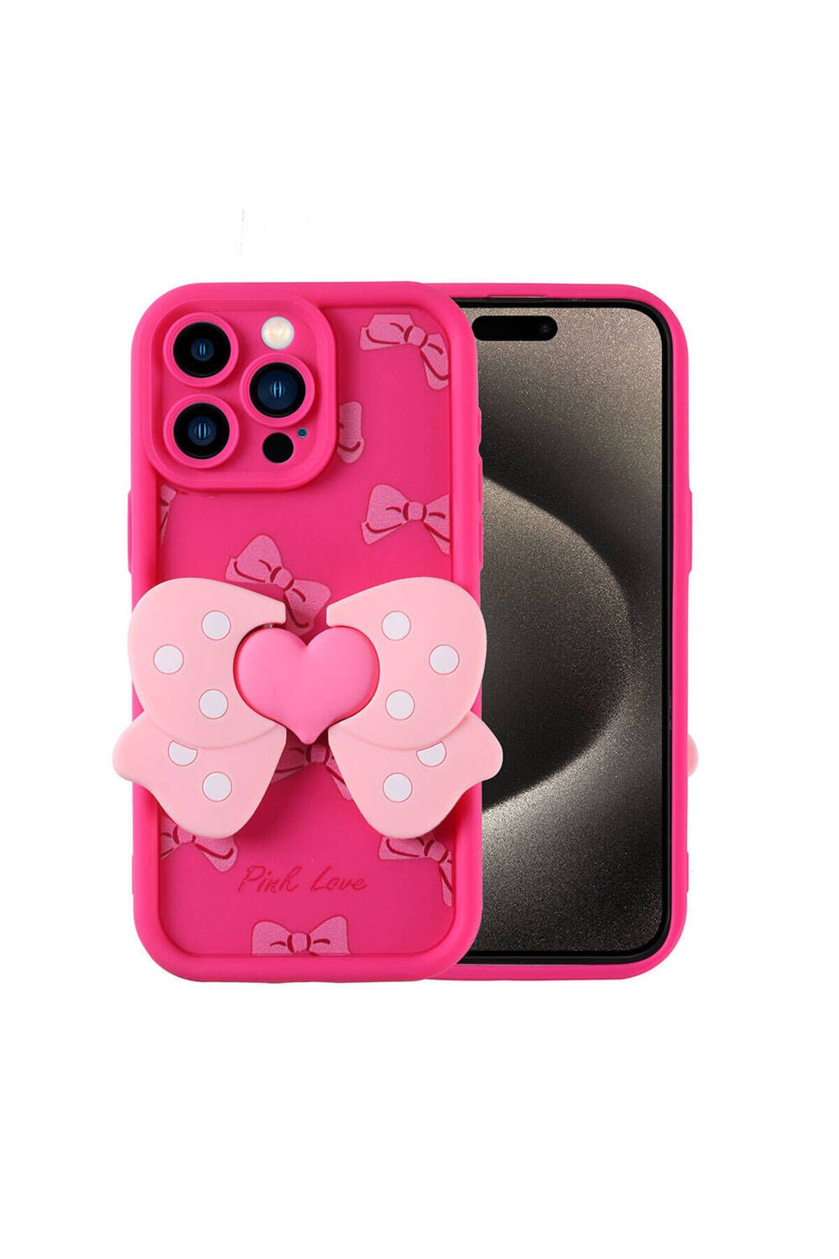 iPhone 15 Pro Kılıf Kamera Korumalı Figür Tasarımlı BSAY Kapya Kapak-Pembe Koyu Pembe Koyu