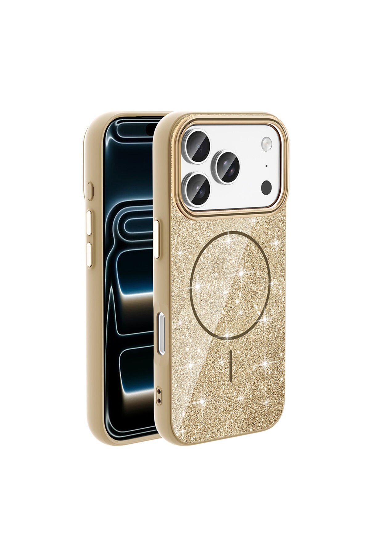 iPhone 17 Pro Max Kılıf M-safe Şarj Özellikli Parlayan Simli ZNTH Okso Kapak - Derin Mor Mor