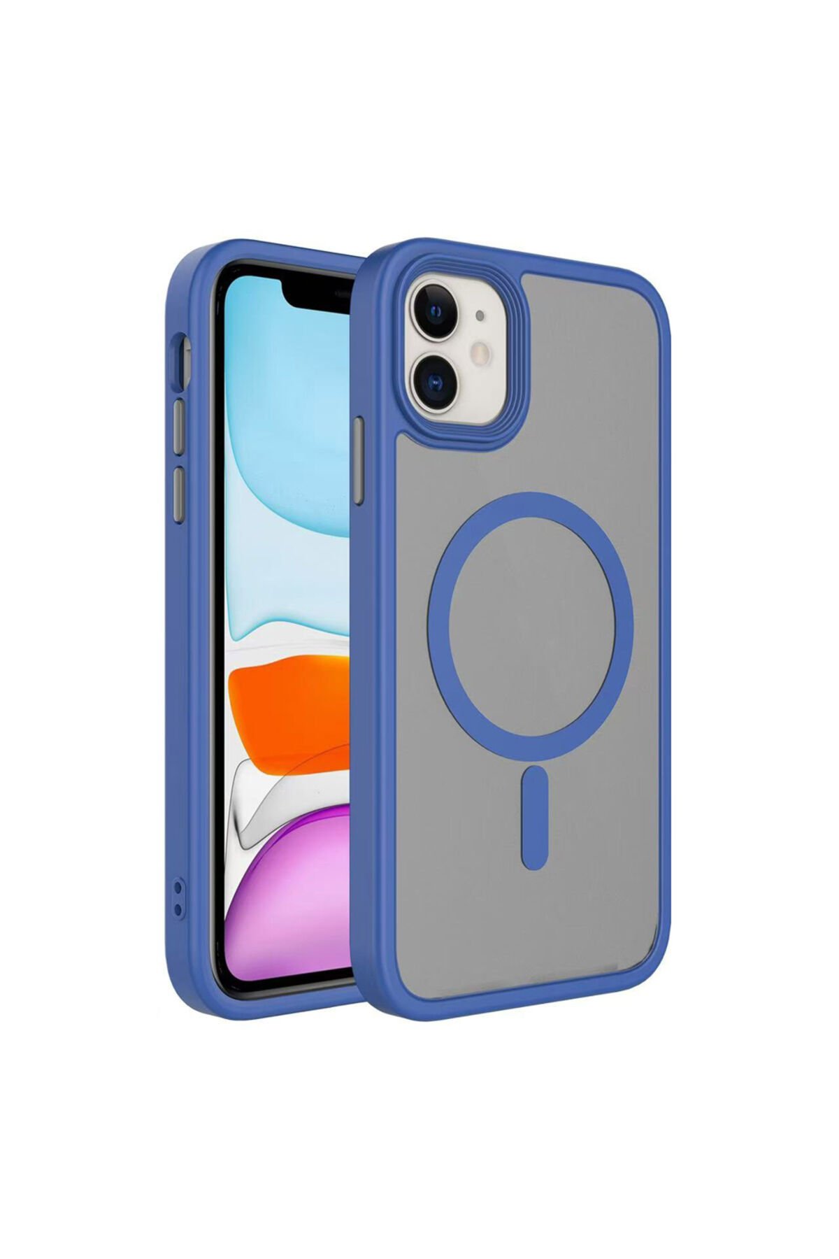 iPhone 11 Kılıf Mat Arka Yüzey Wireless Şarj Özellikli BSAY Flet Magsafe Kapak - Koyu Yeşil Lacivert