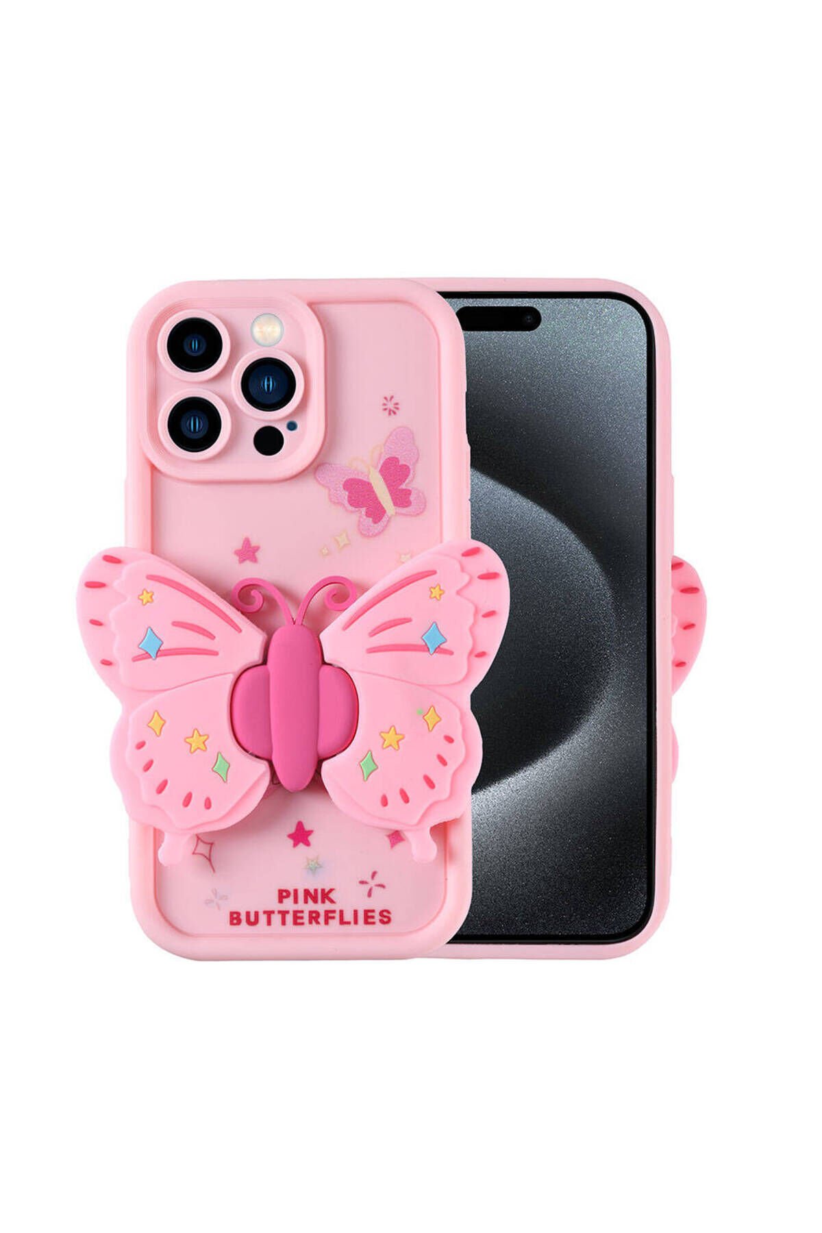 iPhone 15 Pro Max Kılıf Kamera Korumalı Figür Tasarımlı BSAY Kapya Kapak-Pembe Koyu Pembe Açık