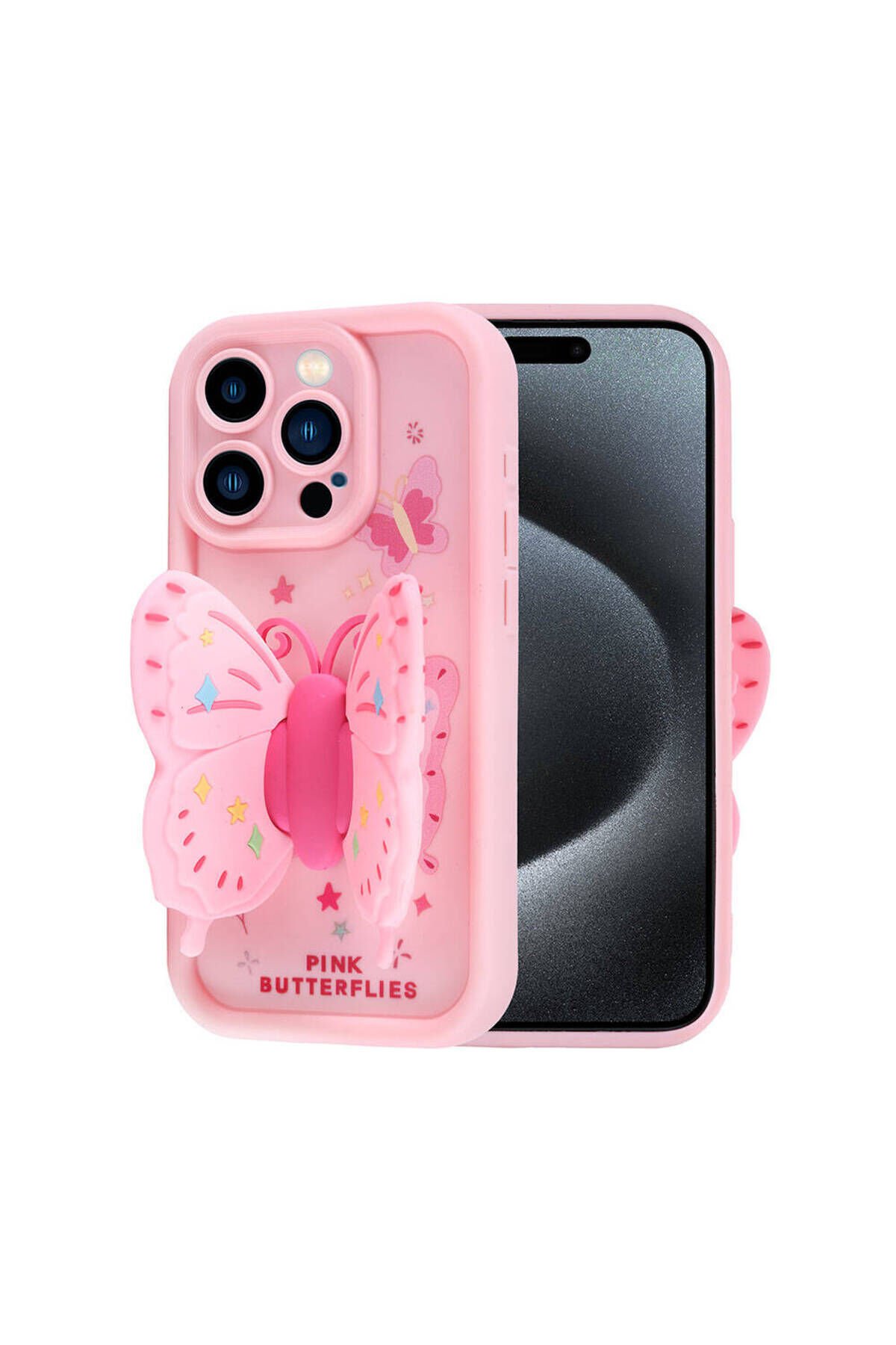 iPhone 15 Pro Max Kılıf Kamera Korumalı Figür Tasarımlı BSAY Kapya Kapak-Pembe Koyu Pembe Açık