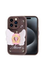 iPhone 15 Pro Max Kılıf Kamera Korumalı Figür Tasarımlı BSAY Kapya Kapak-Pembe Koyu Pembe Açık