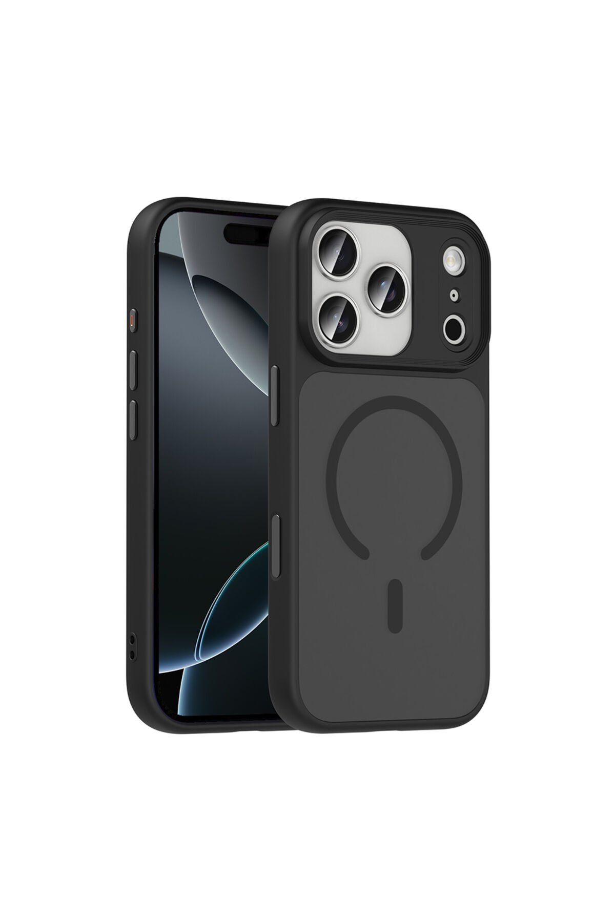 iPhone 17 Pro Max Kılıf Mat Arka Yüzey Wireless Şarj Özellikli BSAY Flet M-safe Kapak - Siyah