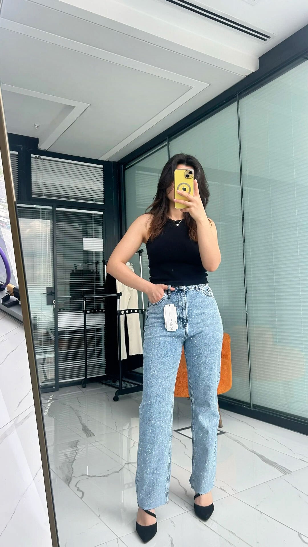 Sim Detaylı Jean Pantolon – Açık Mavi Yüksek Bel Denim açık mavi - 42