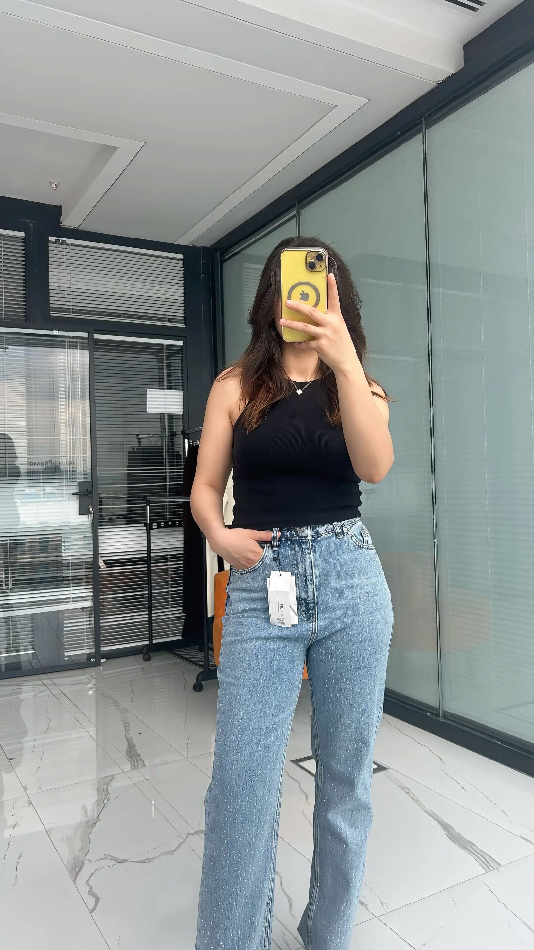 Sim Detaylı Jean Pantolon – Açık Mavi Yüksek Bel Denim açık mavi - 42