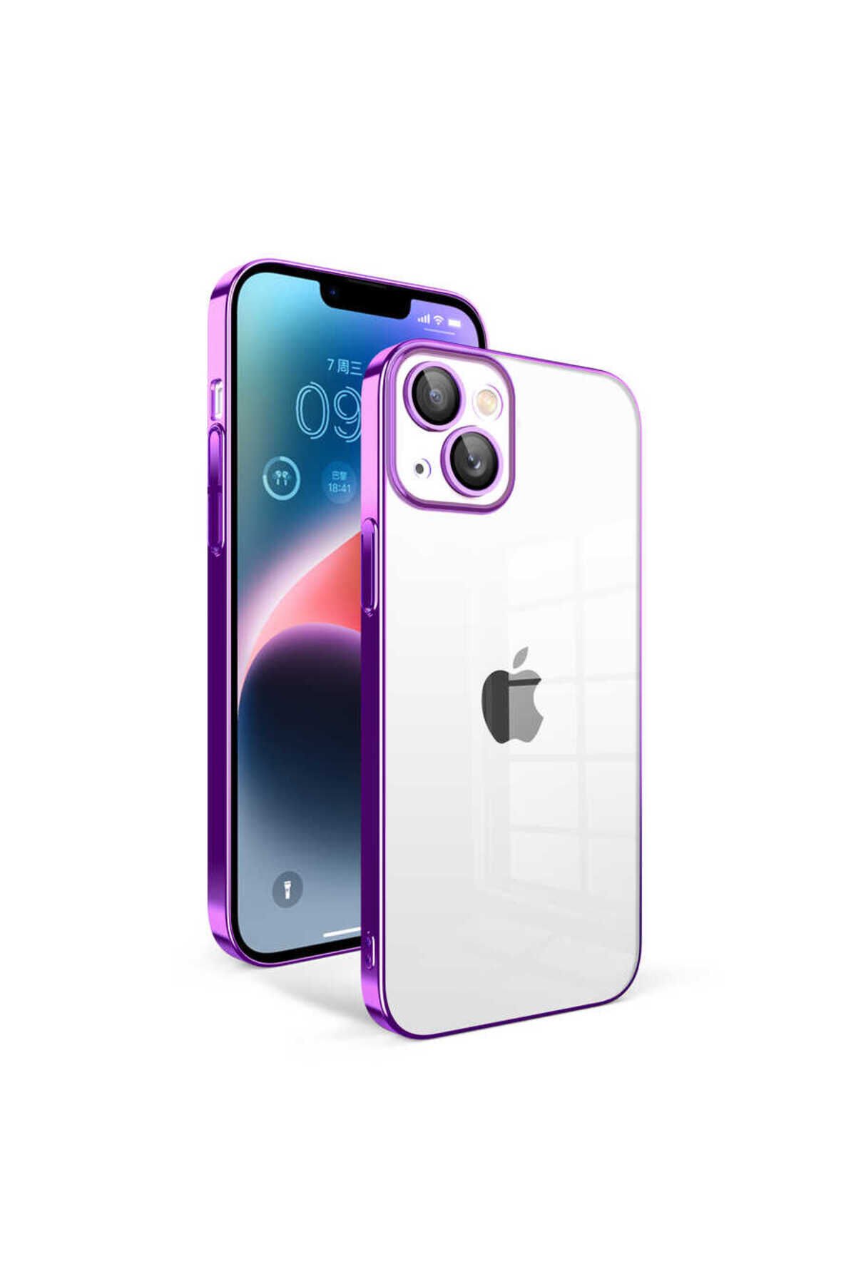 iPhone 14 Plus Uyumlu Kamera Korumalı Renkli Çerçeveli BSAY Garaj Kılıf-Lila Lila