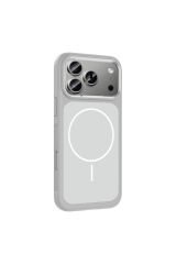 iPhone 17 Pro Max Kılıf M-Safe Şarj Özellikli Metal Kamera Çerçeveli BSAY Sanremo Silikon Kapak - Gr Siyah