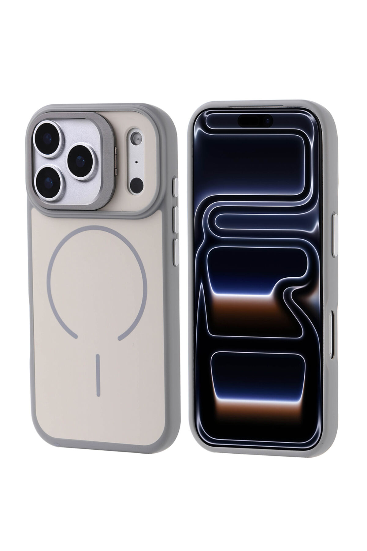 iPhone 17 Pro Kılıf M-safe Şarj Özellikli Kamera Standlı Zore Notron Kapak - Lacivert Gri