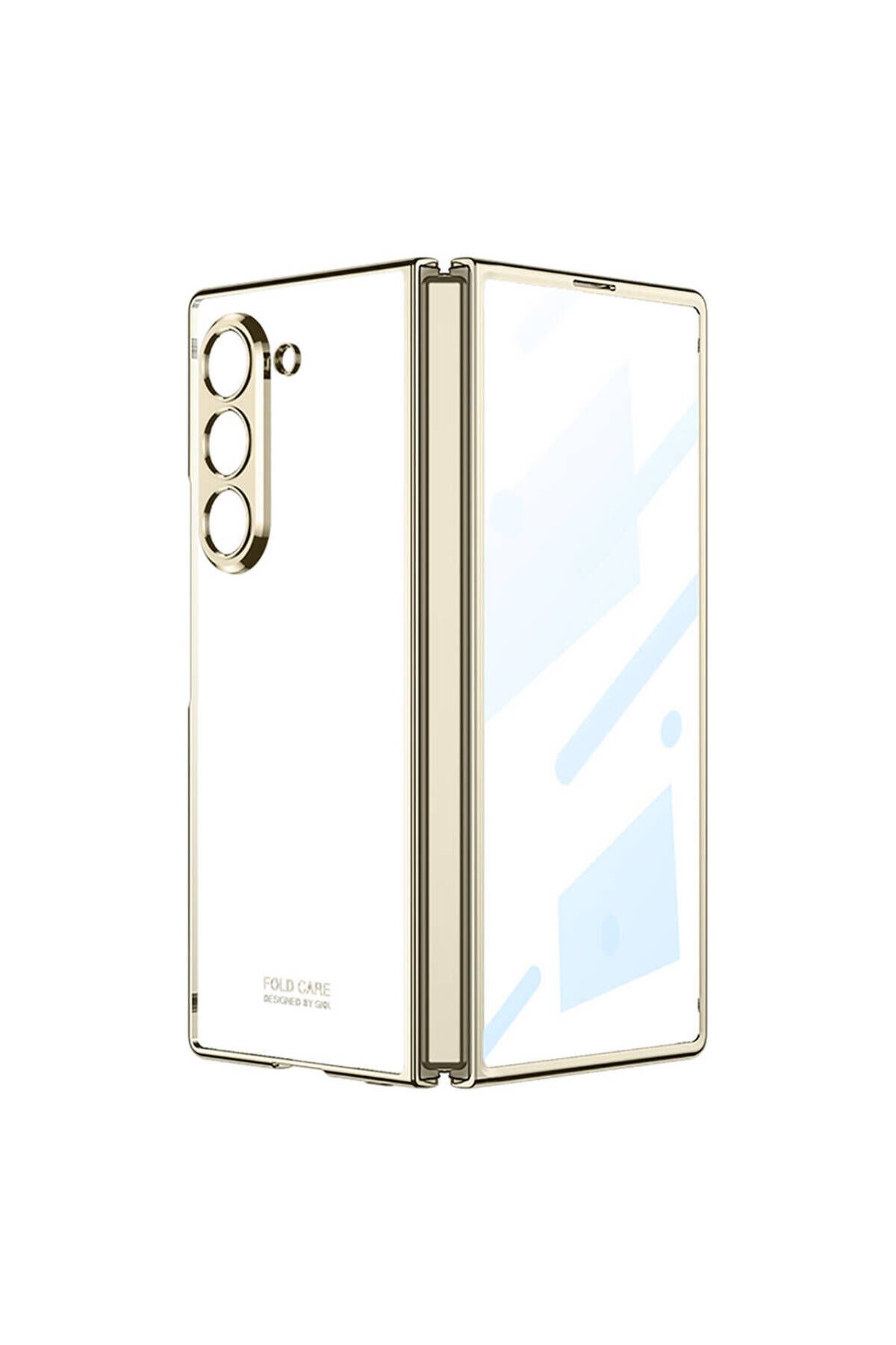Galaxy Z Fold 6 Kılıf BSAY Full Camlı Kıpta Kapak-Mavi Gold