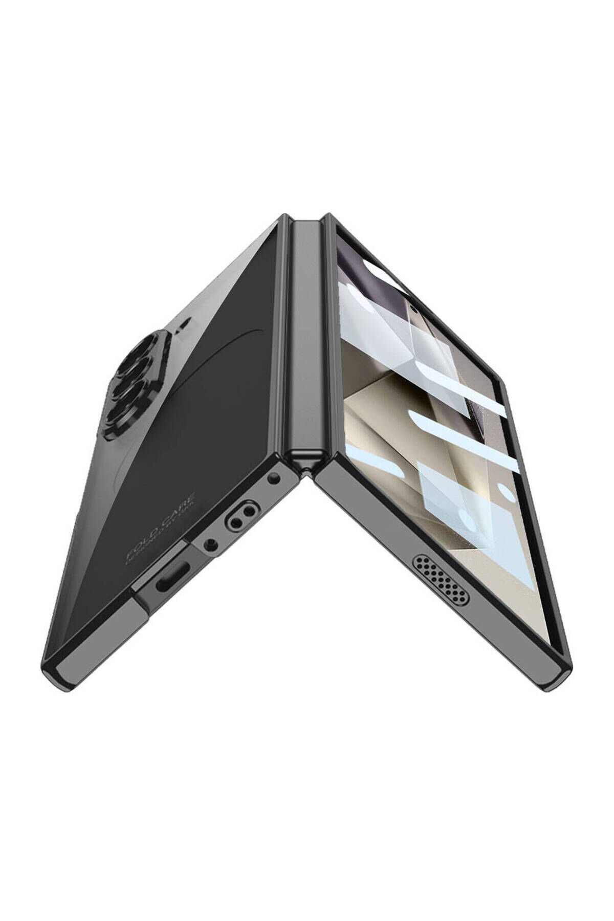 Galaxy Z Fold 6 Kılıf BSAY Full Camlı Kıpta Kapak-Mavi Gold