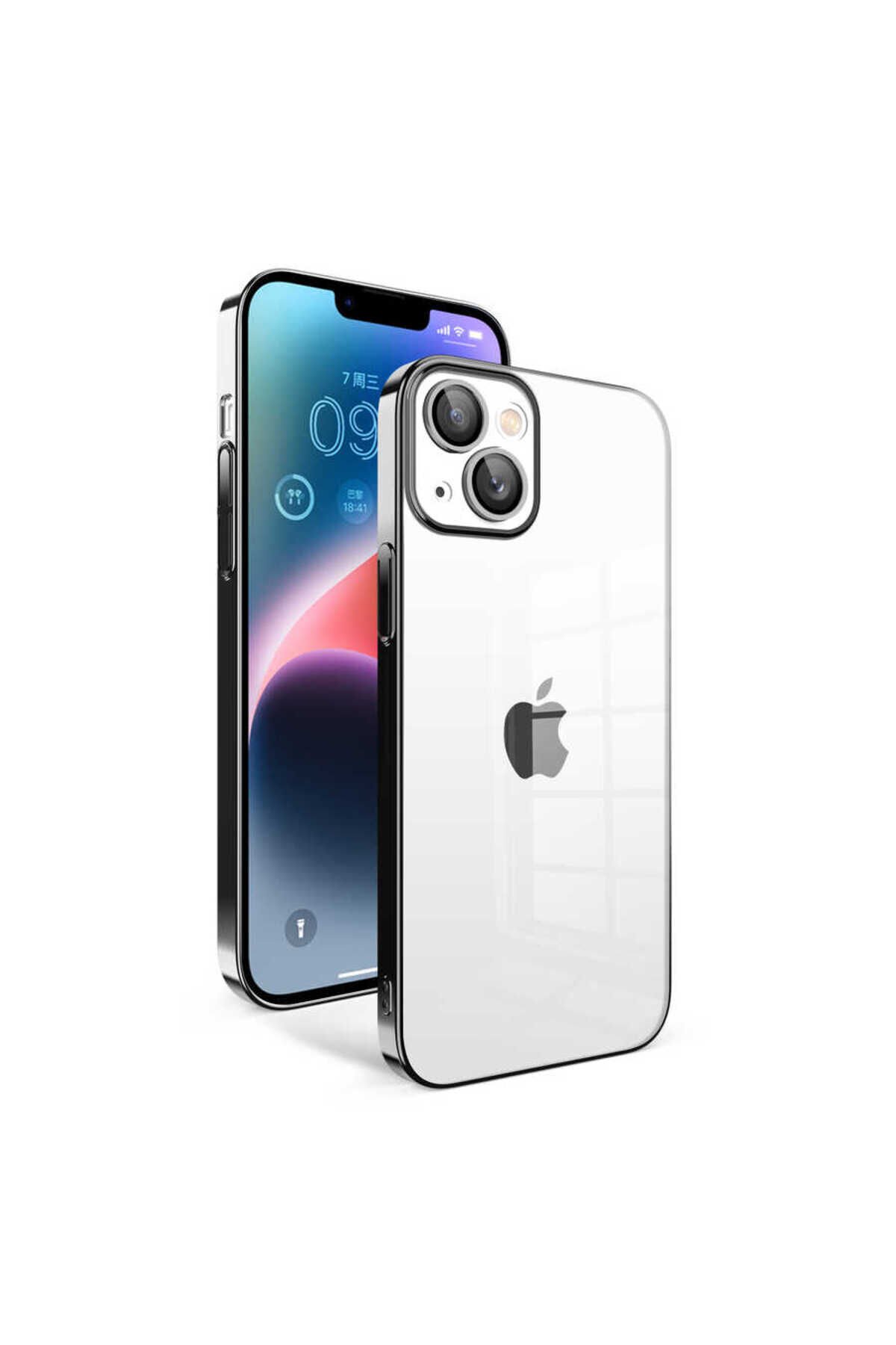 iPhone 14 Plus Uyumlu Kamera Korumalı Renkli Çerçeveli BSAY Garaj Kılıf-Lila Siyah