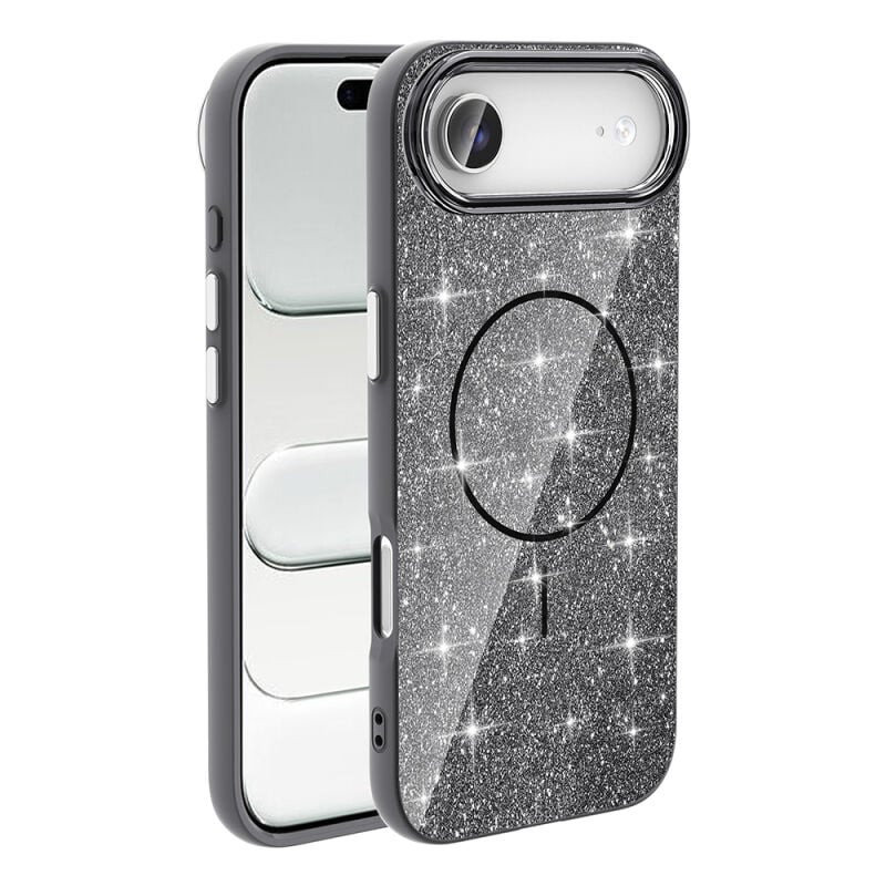 iPhone 17 Air Kılıf M-safe Şarj Özellikli Parlayan Simli Zore Okso Kılıf