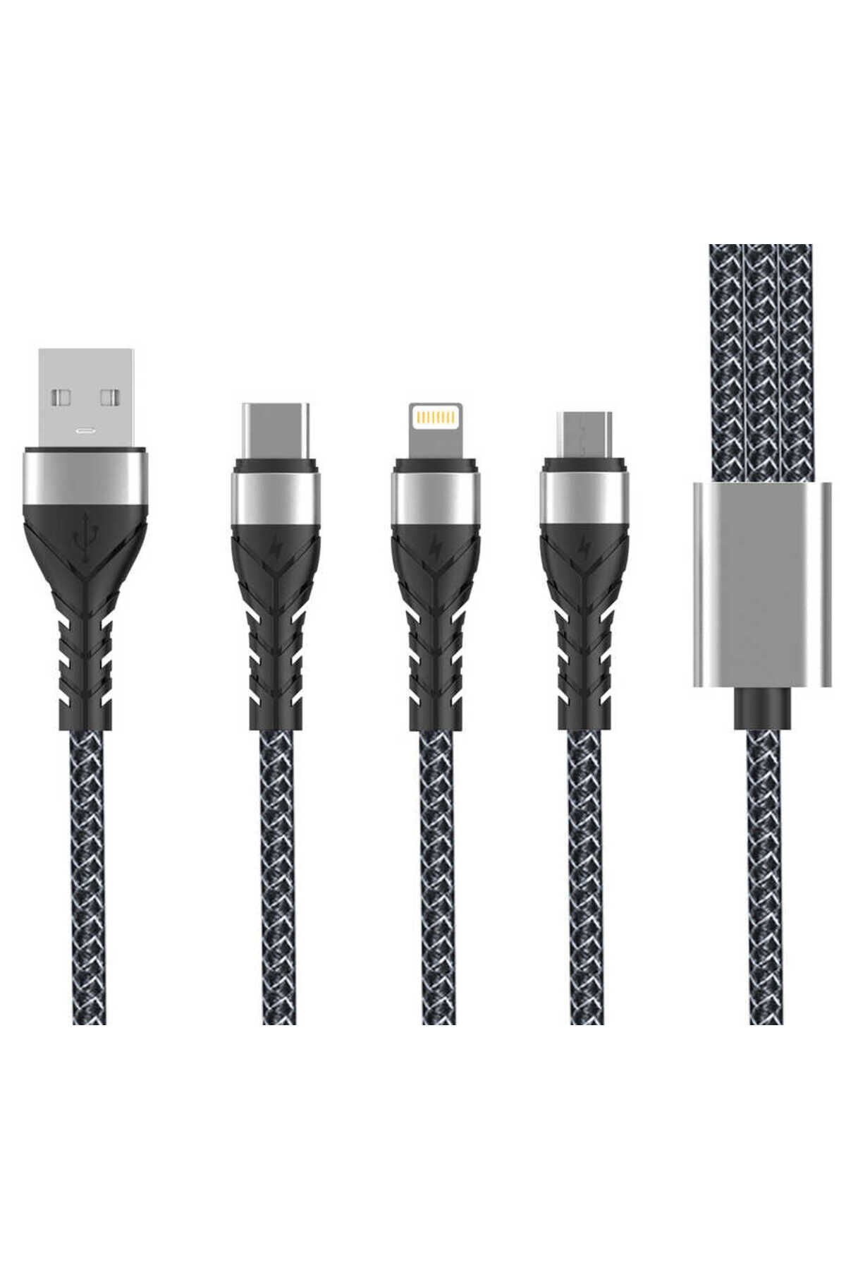 Siyah Bax 3 in 1 Usb Kablo 1.2M-BSAY Siyah