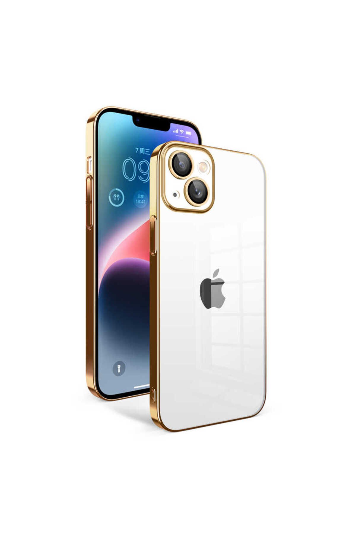 iPhone 14 Plus Uyumlu Kamera Korumalı Renkli Çerçeveli BSAY Garaj Kılıf-Lila Gold
