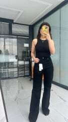 Siyah Palazzo Jean Pantolon Yüksek Bel 40 - Siyah