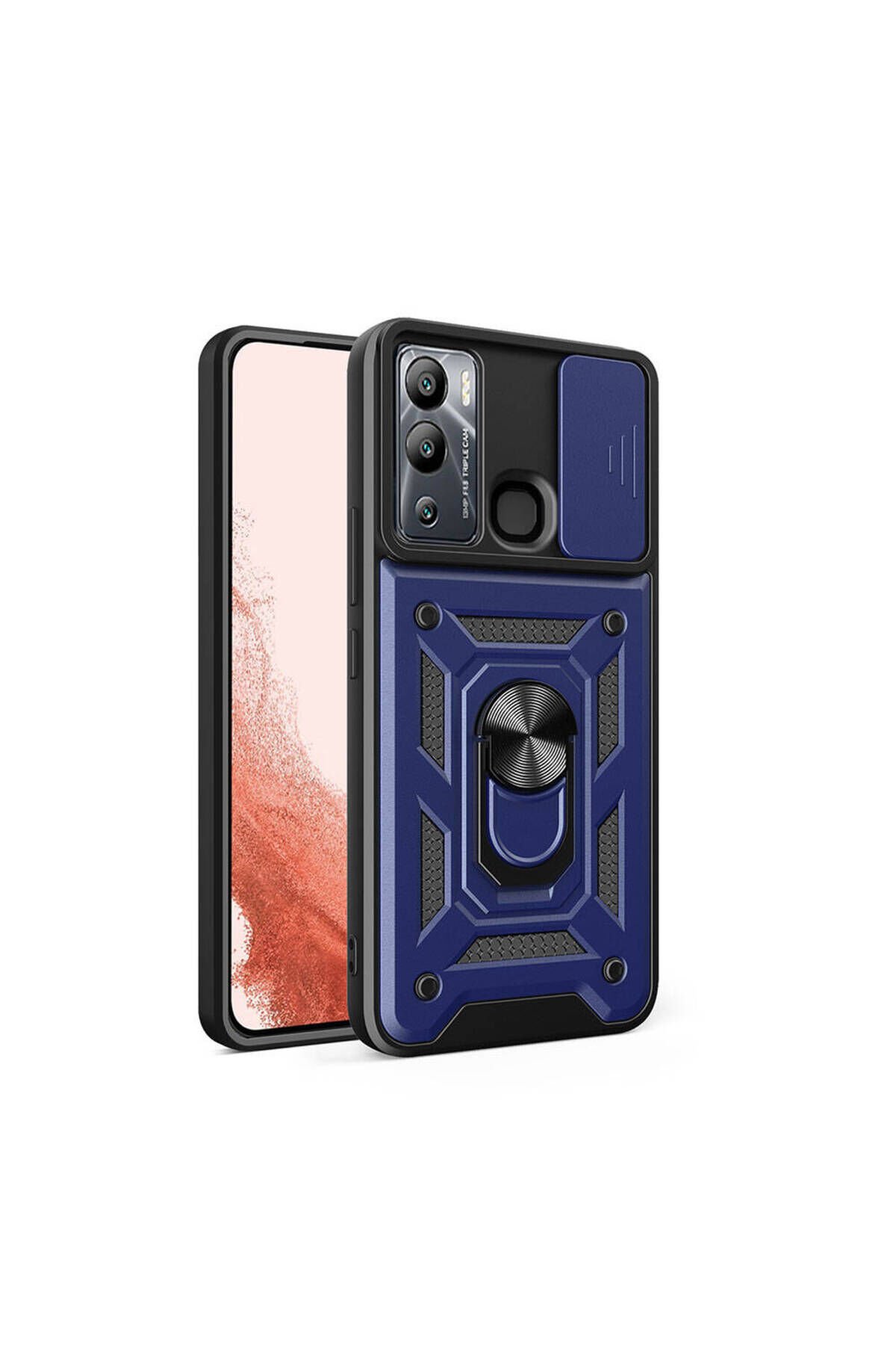 İnfinix Hot 12i Kılıf Magnetik Standlı Kamera Korumalı BSAY Sürgülü Vega Kapak - Mavi