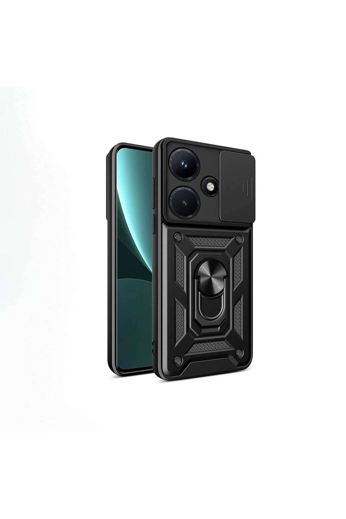 İnfinix Hot 30i Kılıf Magnetik Standlı Kamera Korumalı BSAY Sürgülü Vega Kapak - Siyah