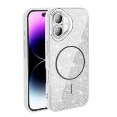 iPhone 17 Kılıf M-safe Şarj Özellikli Parlayan Simli Zore Okso Kılıf