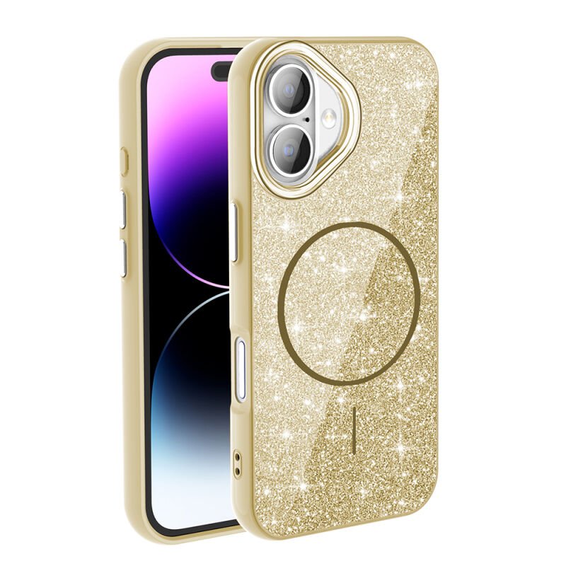 iPhone 17 Kılıf M-safe Şarj Özellikli Parlayan Simli Zore Okso Kılıf