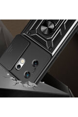 İnfinix Zero 30 4G Kılıf Magnetik Standlı Kamera Korumalı BSAY Sürgülü Vega Kapak - Siyah