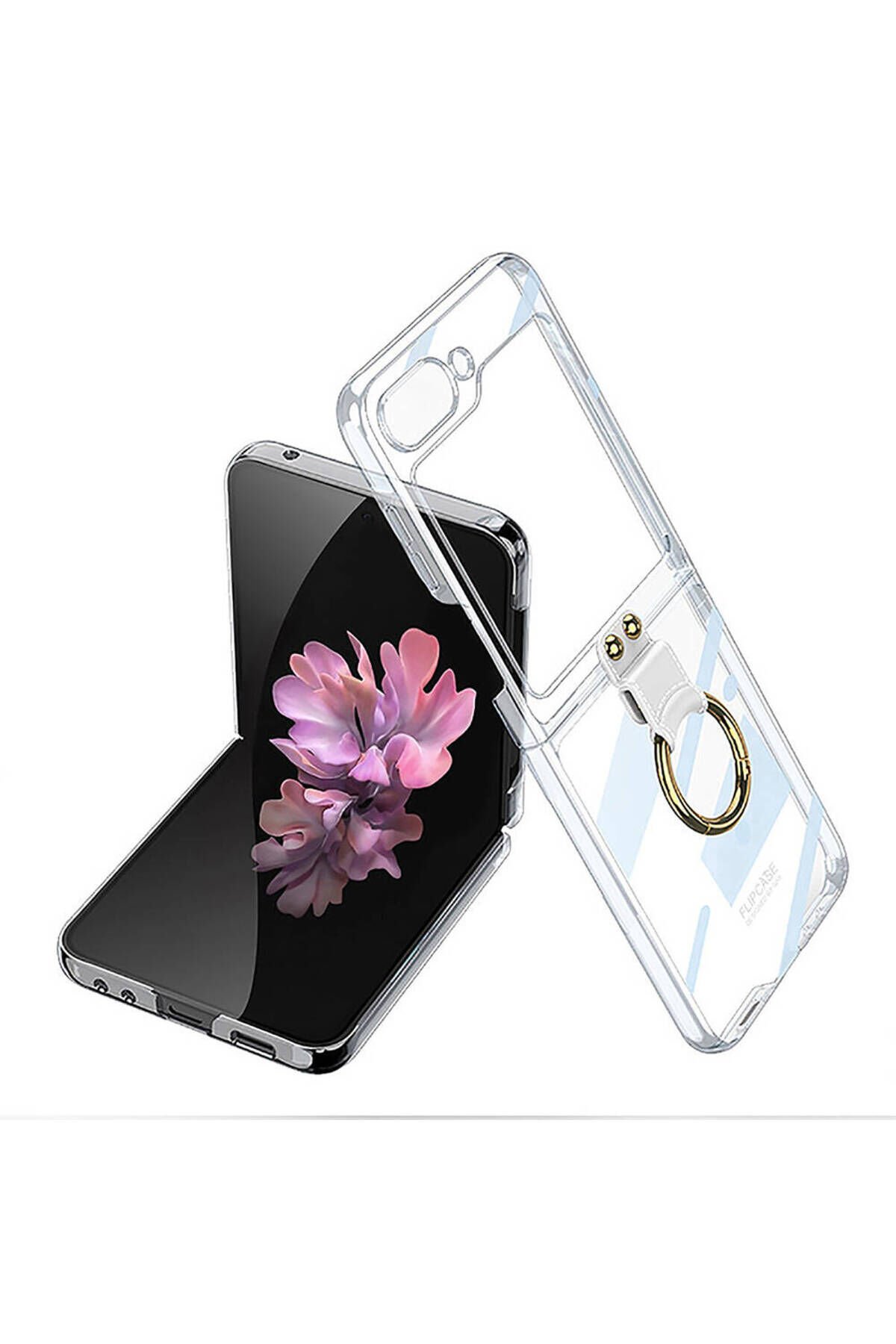 Galaxy Z Flip 6 Kılıf BSAY Yüzüklü Kıpta Kapak-Şeffaf Şeffaf