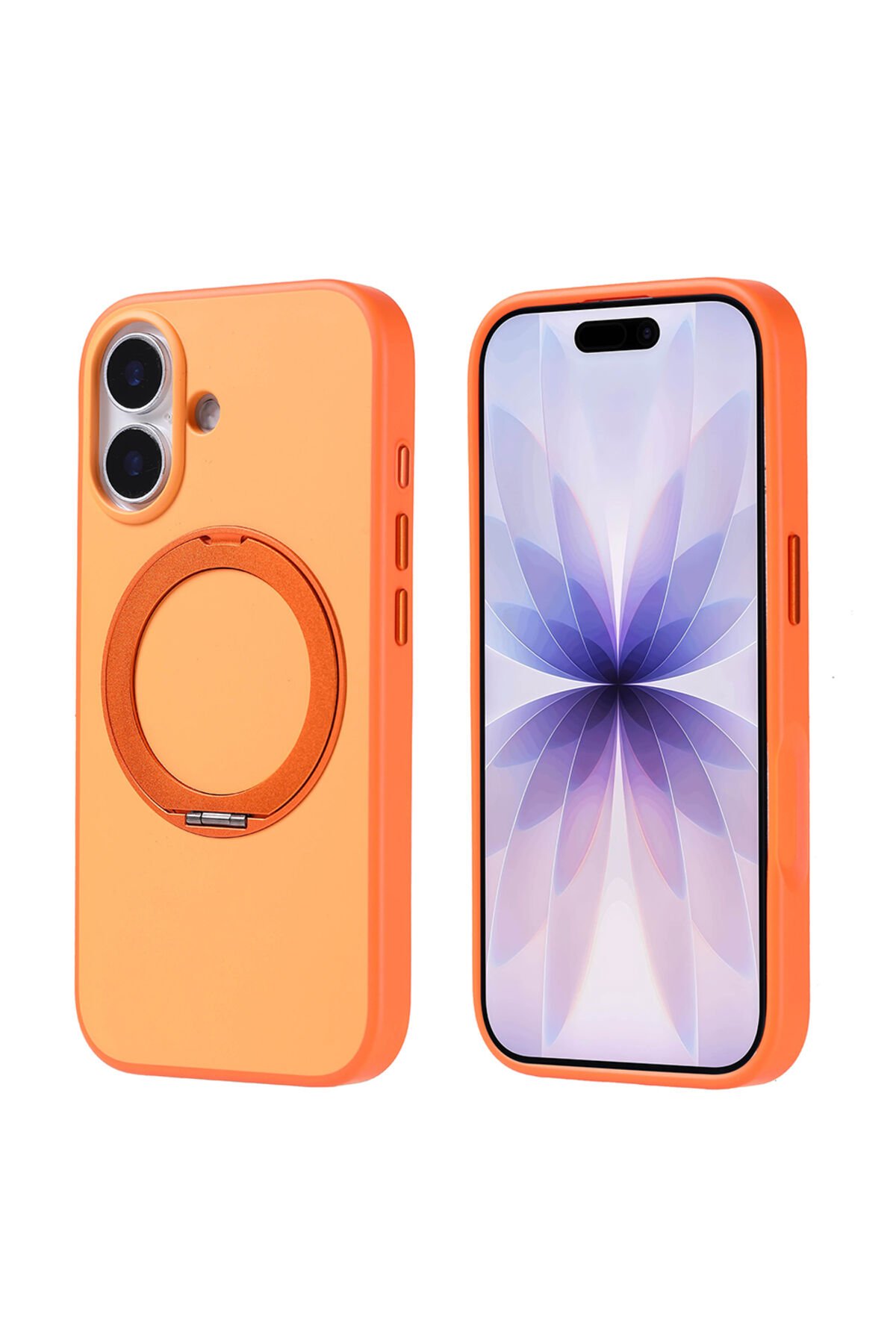 iPhone 17 Kılıf M-Safe Şarj Özellikli Standlı BSAY Proton Silikon Kapak - Lacivert Turuncu