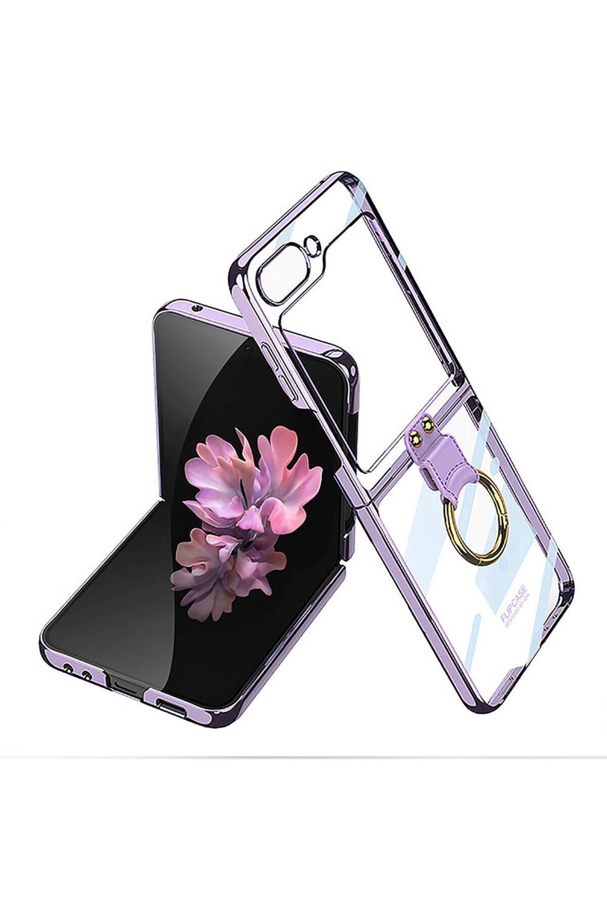 Galaxy Z Flip 6 Kılıf BSAY Yüzüklü Kıpta Kapak-Şeffaf Lila