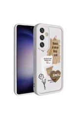 Galaxy S23 FE Kılıf Kamera Korumalı Baskılı Arka Yüzey BSAY Klas Kapak - Beyaz Koyu Kahve