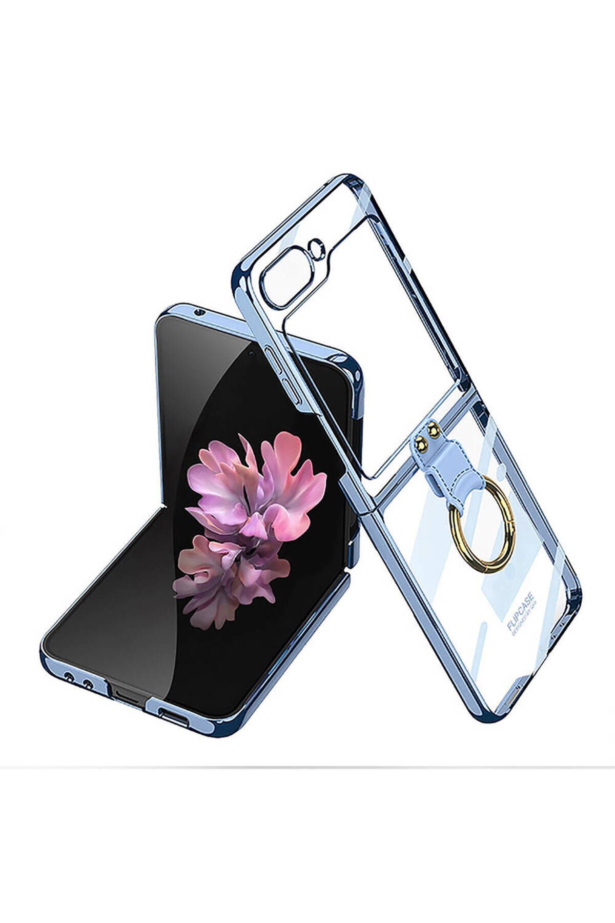 Galaxy Z Flip 6 Kılıf BSAY Yüzüklü Kıpta Kapak-Şeffaf Mavi