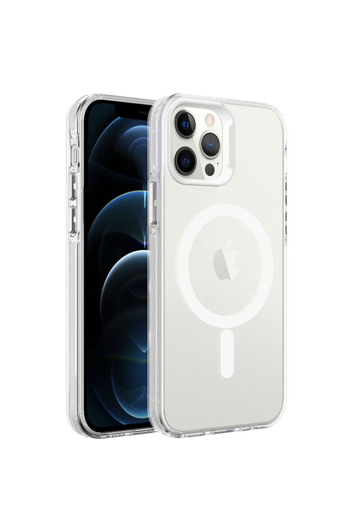 iPhone 12 Pro Uyumlu BSAY Magsafe Şarj Özellikli Buzlu Transparan C-Pro Sert Kılıf-Siyah Renksiz