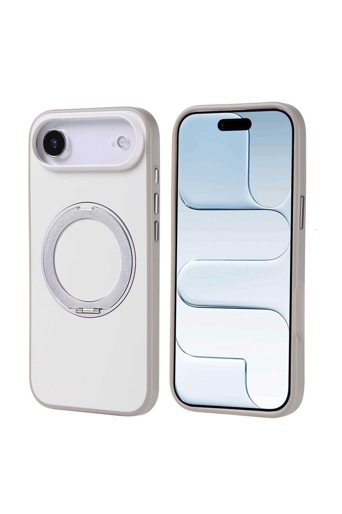 iPhone 17 Air Kılıf M-Safe Şarj Özellikli Standlı BSAY Proton Silikon Kapak - Turuncu Gri