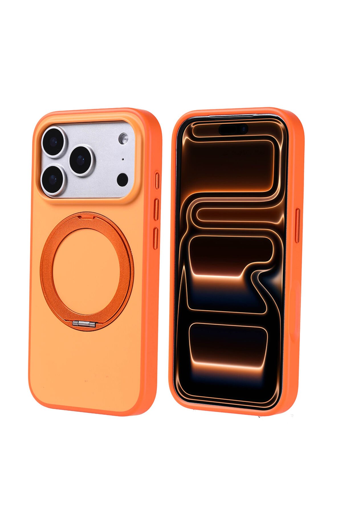 iPhone 17 Pro Kılıf M-Safe Şarj Özellikli Standlı BSAY Proton Silikon Kapak - Turuncu Turuncu