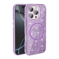 iPhone 16 Pro Max Kılıf M-safe Şarj Özellikli Parlayan Simli Zore Okso Kılıf