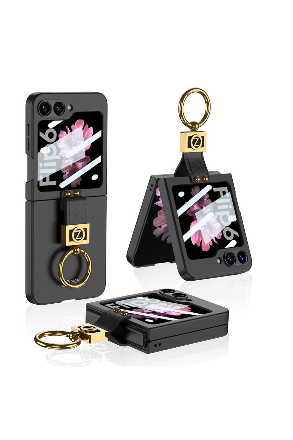 Galaxy Z Flip 6 Kılıf BSAY Z Harfli Yüzüklü Kıpta Kapak-Siyah Siyah