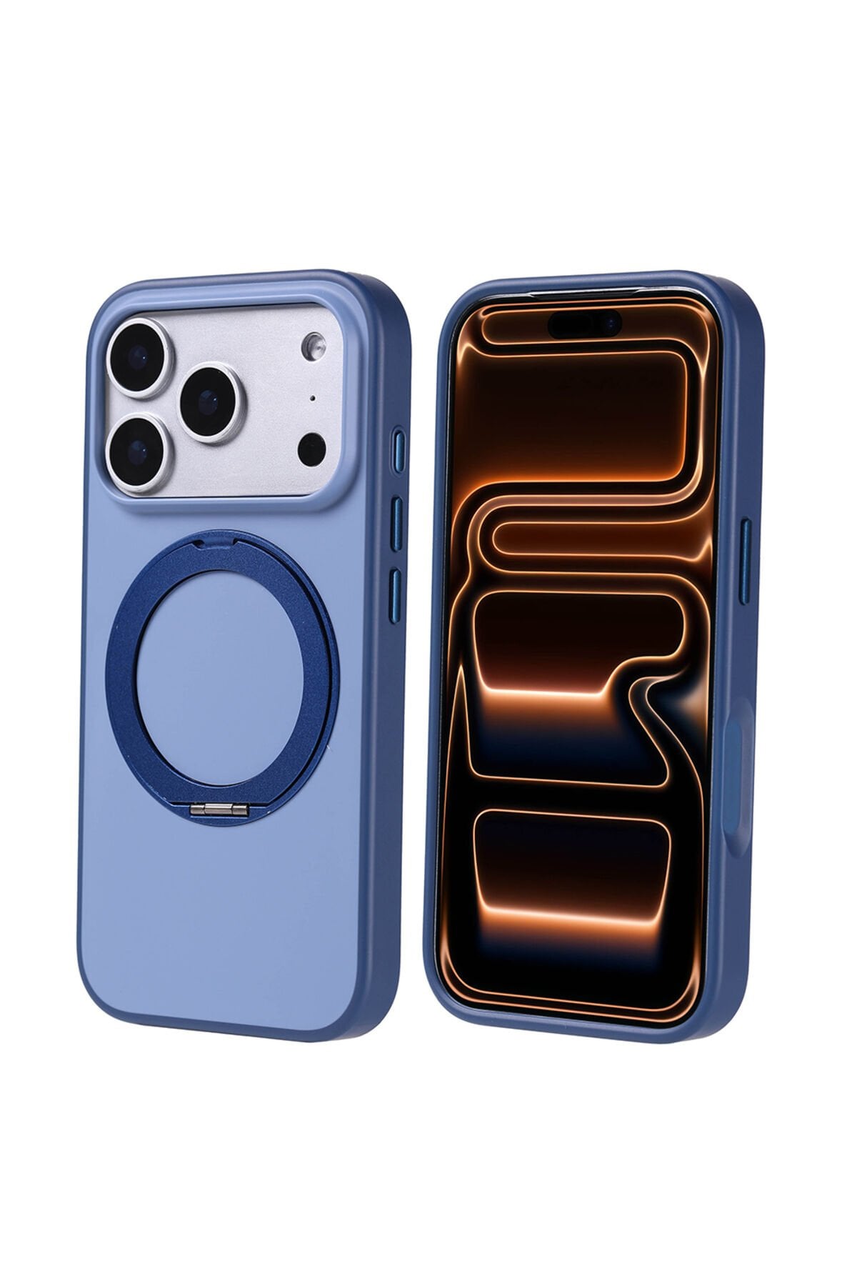 iPhone 17 Pro Kılıf M-Safe Şarj Özellikli Standlı BSAY Proton Silikon Kapak - Turuncu Siyah