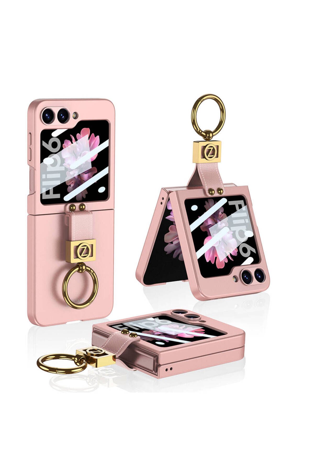 Galaxy Z Flip 6 Kılıf BSAY Z Harfli Yüzüklü Kıpta Kapak-Siyah Pembe