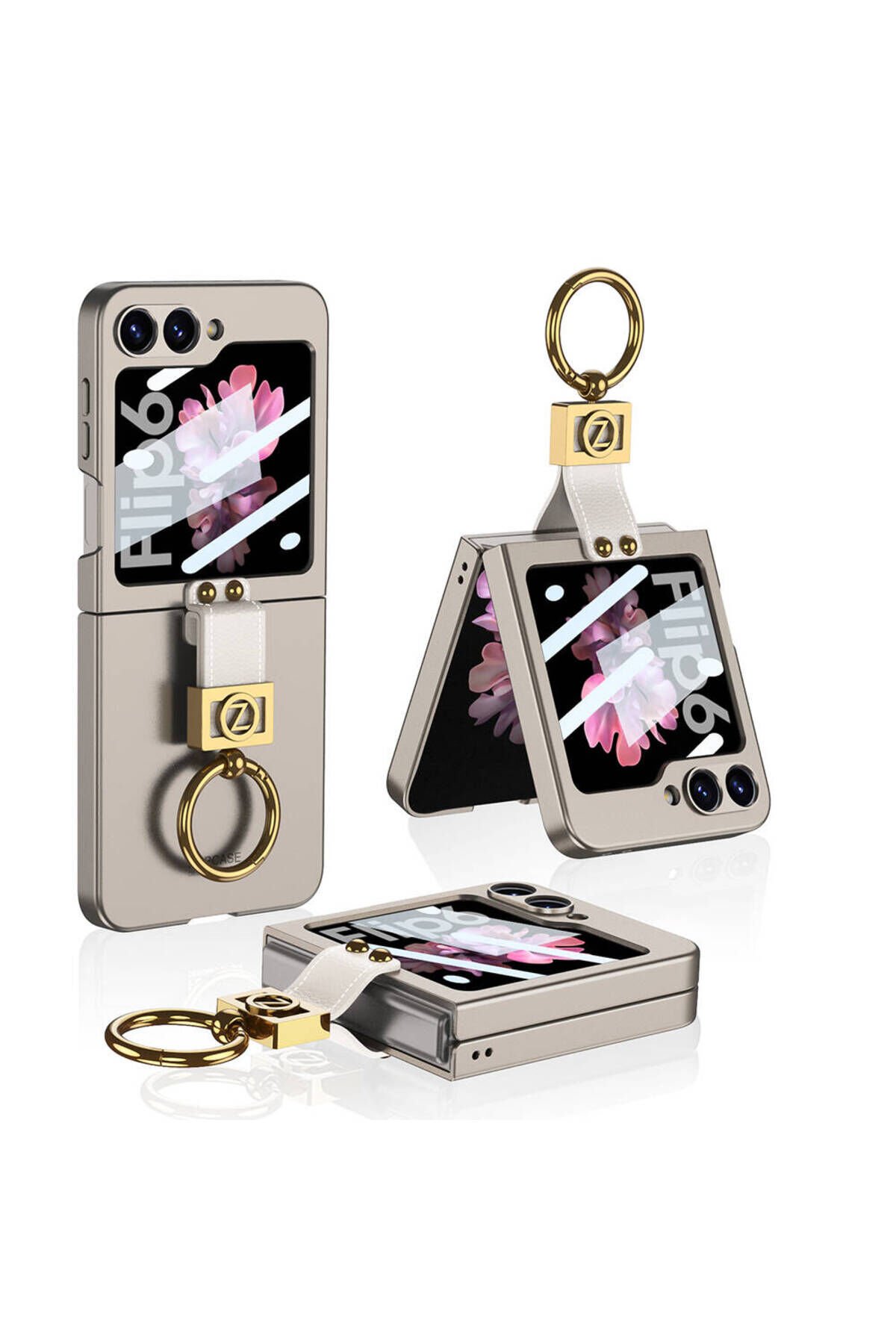 Galaxy Z Flip 6 Kılıf BSAY Z Harfli Yüzüklü Kıpta Kapak-Siyah Titanyum-Gri