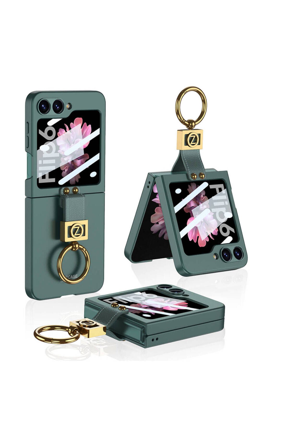 Galaxy Z Flip 6 Kılıf BSAY Z Harfli Yüzüklü Kıpta Kapak-Siyah Koyu Yeşil
