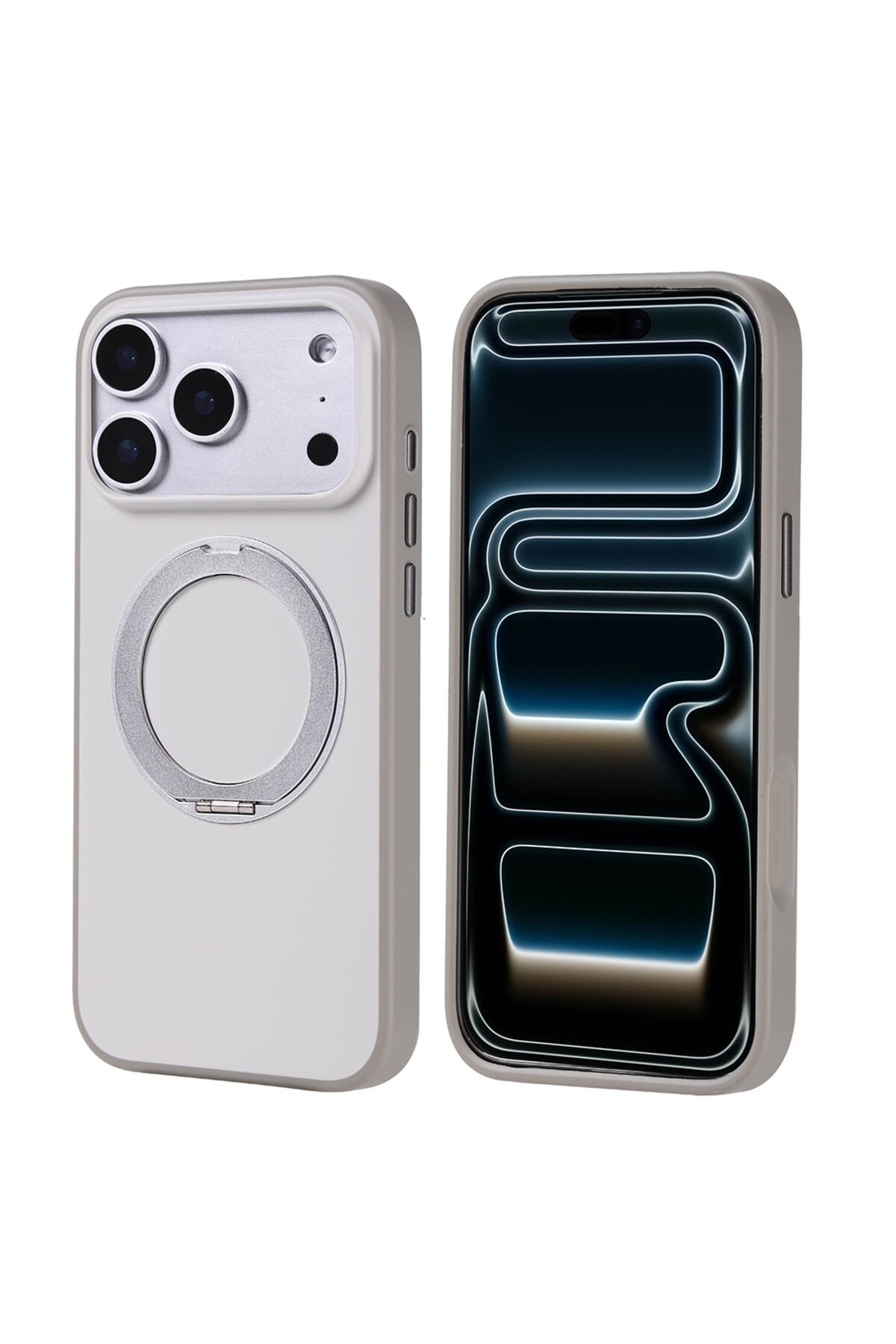 iPhone 17 Pro Max Kılıf M-Safe Şarj Özellikli Standlı BSAY Proton Silikon Kapak - Lacivert Gri