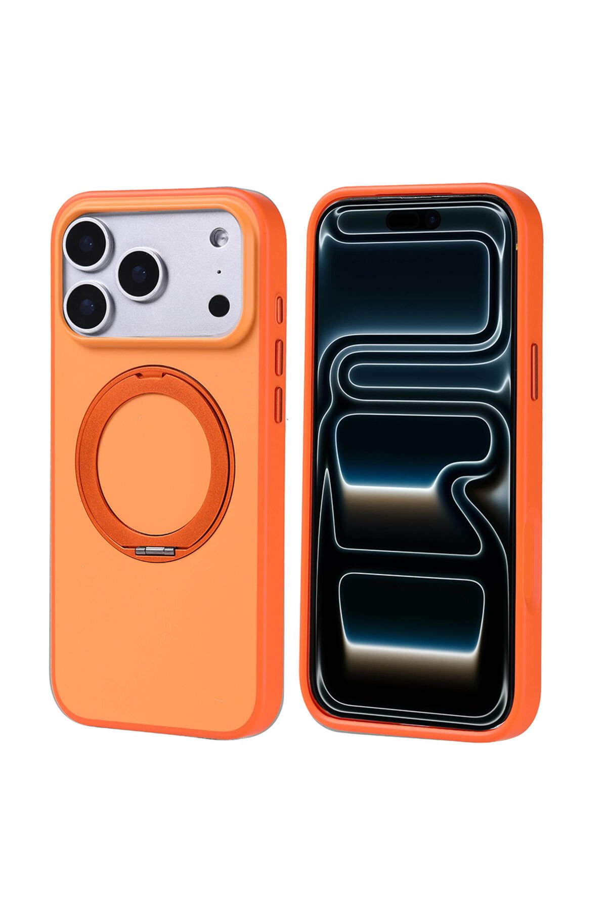 iPhone 17 Pro Max Kılıf M-Safe Şarj Özellikli Standlı BSAY Proton Silikon Kapak - Lacivert Gri