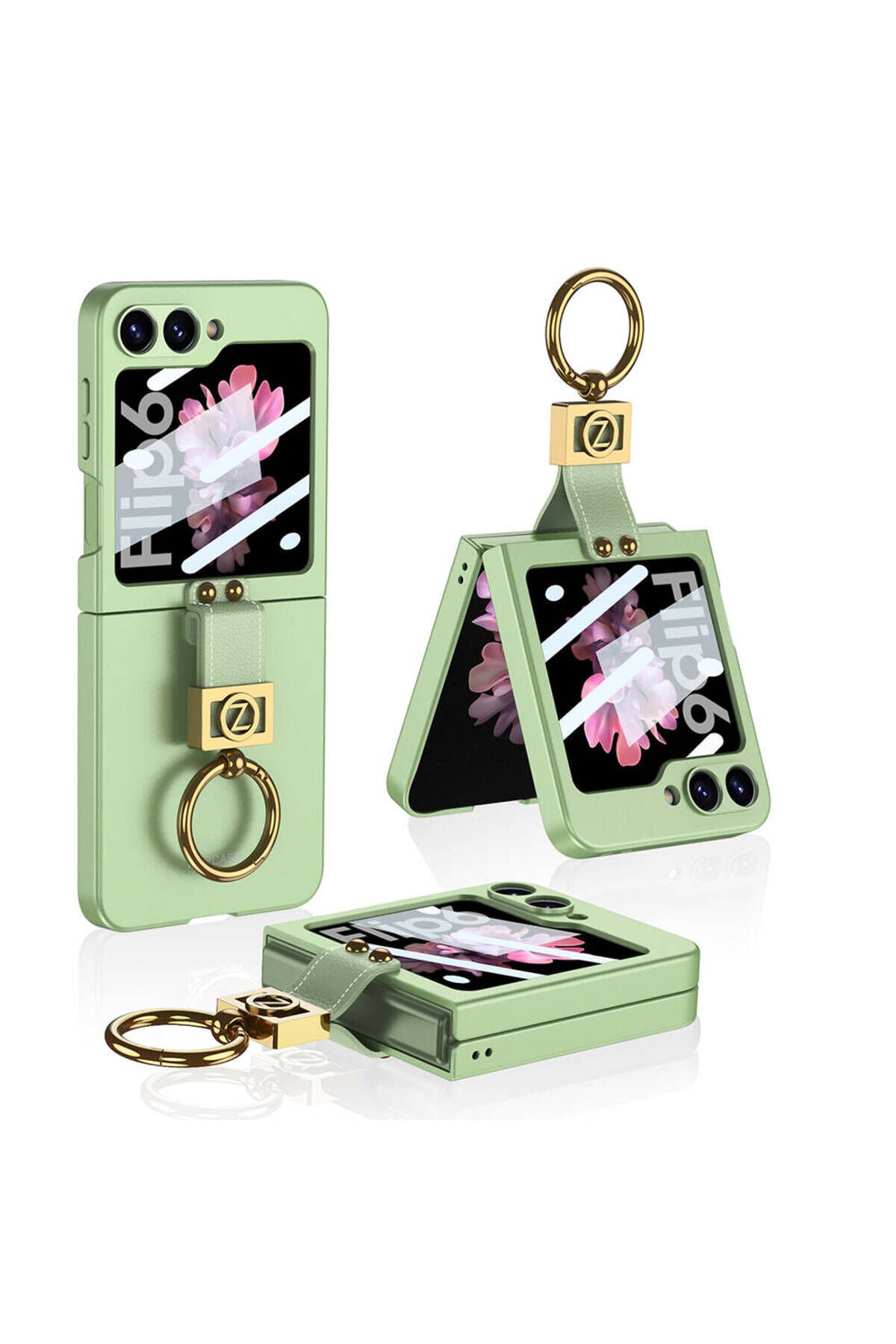 Galaxy Z Flip 6 Kılıf BSAY Z Harfli Yüzüklü Kıpta Kapak-Siyah Yeşil